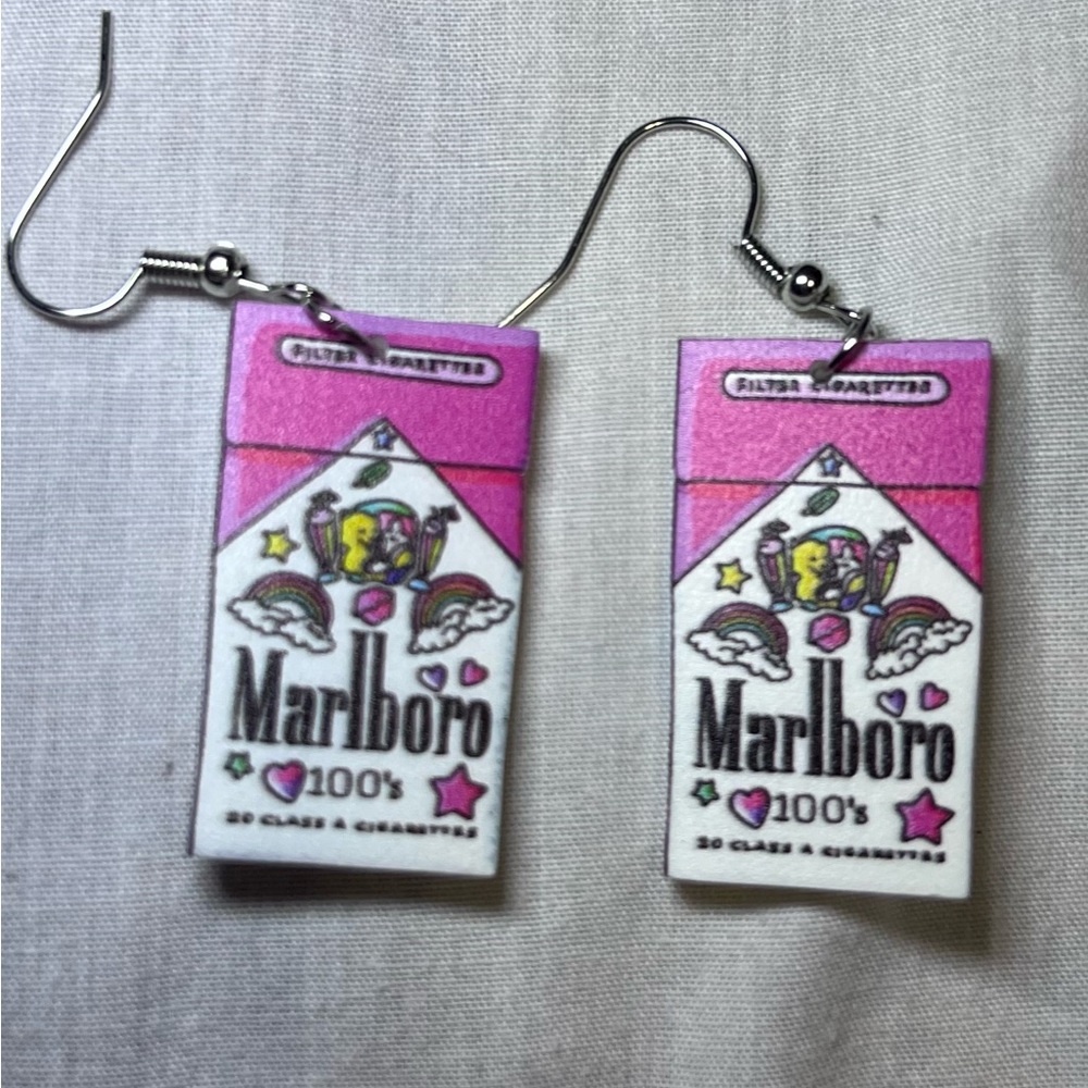 Marlboro Pink and White Earrings